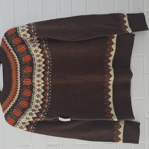 NWT Kiel James Patrick Orange and Brown pumpkin Fair Isle Sweater Size S Wool - Picture 9 of 11